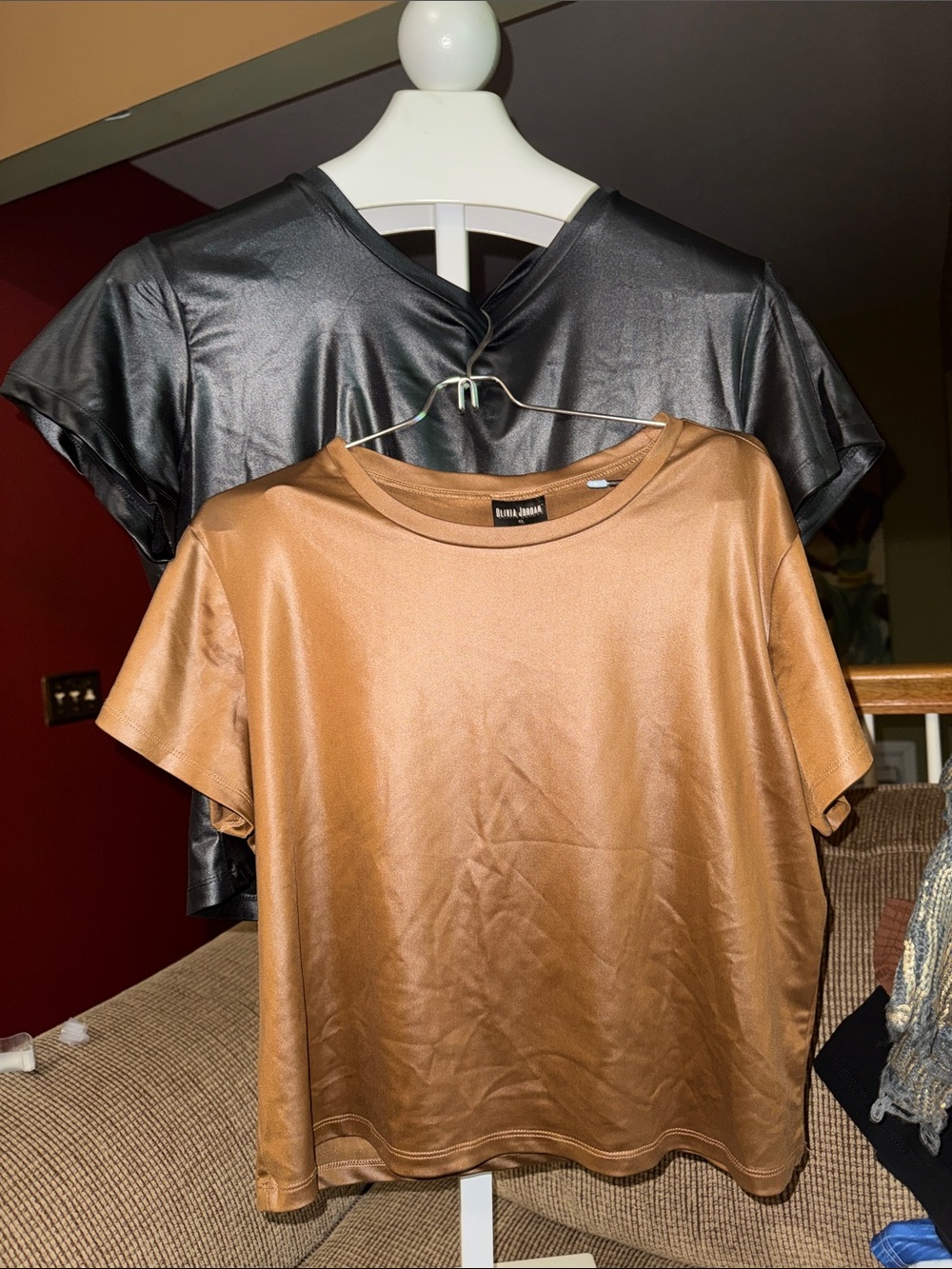 Set of 2 Metallic Short Sleeve Top - Bronze